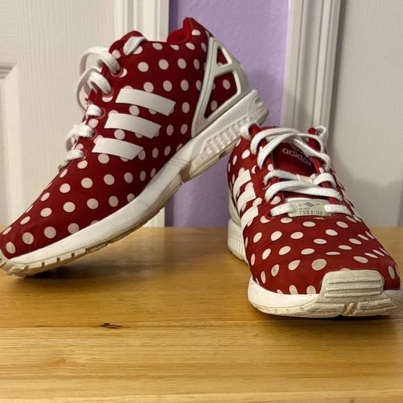 adidas Shoes - Adidas Women’s  ZX Flux Red and White Polka Dot Sneakers